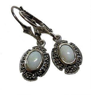 Noblesse - Opal Jugendstil Hänge Ohrringe mit Markasiten