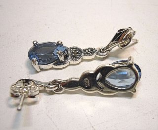 Aquamarin Jugendstil Silber Hnge Ohrringe mit Markasiten