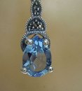 Aquamarin Jugendstil Silber Hänge Ohrringe mit Markasiten