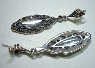 925 Silber Aquamarin Jugendstil Hänge Ohrringe mit Markasiten