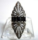 Noblesse Silber Jugendstil Navette Ring mit Markasit + Onyx