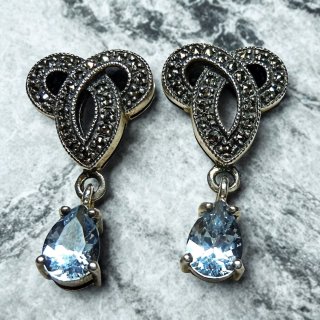 Elegante Jugendstil Ohrringe aus 925 Silber mit Aquamarin & Markasit – Handgefertigte Hängeohrringe