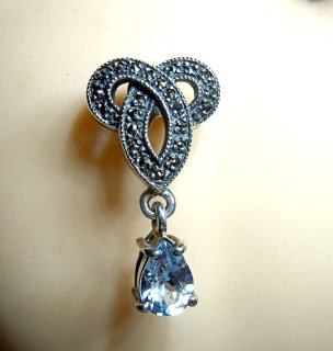 Jugendstil Aquamarin 925 Silber Hnge Ohrringe mit Markasiten