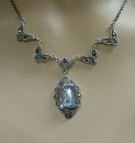 925 Silber Jugendstil Collier mit Aquamarin und Markasiten