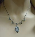 925 Silber Jugendstil Collier mit Aquamarin und Markasiten