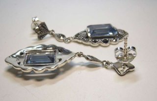 925 Silber Aquamarin Jugendstil Hnge Ohrringe mit handgefaten Markasiten