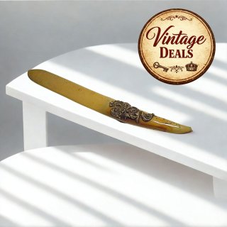 Historismus Brieföffner aus Bein mit Messing Applikation um 1880 – Antikes Sammlerstück