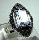 Noblesse Silber Jugendstil Navette Ring mit Aquamarin +...