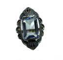 Noblesse Silber Jugendstil Navette Ring mit Aquamarin + Markasiten RG52