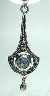 925 Silber Aquamarin Jugendstil Ohrringe mit handgefassten Markasiten