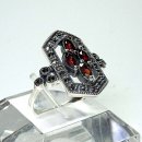 Silber ART DECO Ring mit Granatbesatz und Markasiten