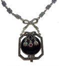 925 Sterling Onyx und Rubin Jugendstil Collier mit Markasiten