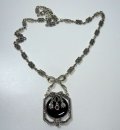 925 Sterling Onyx und Rubin Jugendstil Collier mit Markasiten