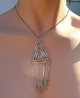 Kult 70ger Jahre Space Age Silber Collier 4 Seelen Traum - Designerstück