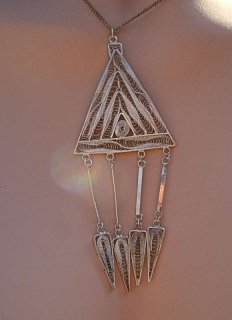 Kult 70ger Jahre Space Age Silber Collier 4 Seelen Traum - Designerstck