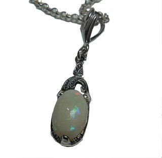 925 Silber ART DECO Collier mit Milchopal