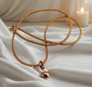 585 Gold Collier mit Perlen & Brillant Anhänger in Reben Form