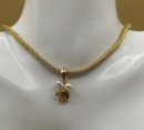 585 Gold Collier mit Perlen & Brillant Anhänger in Reben Form