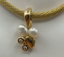 585 Gold Collier mit Perlen & Brillant Anhänger in Reben Form