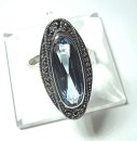 Noblesse Silber Jugendstil Ring mit ovalem Aquamarin +...