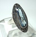 Noblesse Silber Jugendstil Ring mit ovalem Aquamarin + Markasiten
