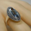 Noblesse Silber Jugendstil Ring mit ovalem Aquamarin + Markasiten