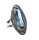 Noblesse Silber Jugendstil Ring mit ovalem Aquamarin + Markasiten