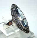 Noblesse Silber Jugendstil Ring mit ovalem Aquamarin + Markasiten  RG54