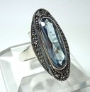 Noblesse Silber Jugendstil Ring mit ovalem Aquamarin + Markasiten  RG58