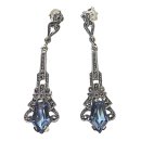 Exklusive ART-DECO Ohrringe aus 925 Sterling Silber mit handgefasstem Aquamarin & Markasiten