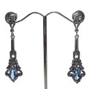Exklusive ART-DECO Ohrringe aus 925 Sterling Silber mit handgefasstem Aquamarin & Markasiten