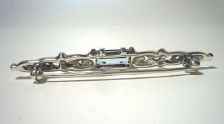 Prchtige Silber ART DECO Aquamarin Stab Brosche mit Markasiten
