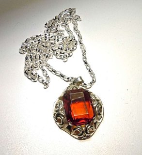 835 Silber Jugendstil Anhnger mit Citrin an Kette um 1920
