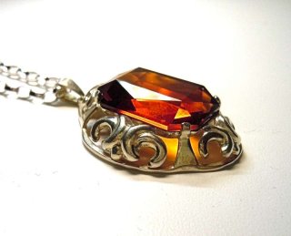 835 Silber Jugendstil Anhnger mit Citrin an Kette um 1920