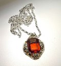 Edler Jugendstil Anhänger mit facettiertem Citrin in 835er Silber – Original um 1920 inkl. 925er Silberkette