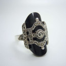 Eleganter Sterling Silber Onyx Art Deco Ring mit Markasiten RG56