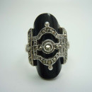 Eleganter Sterling Silber Onyx Art Deco Ring mit Markasiten RG56