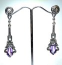 925 Silber Amethyst ART DECO Hänge Ohrringe mit handgefassten Markasiten