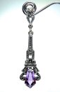 925 Silber Amethyst ART DECO Hänge Ohrringe mit handgefassten Markasiten