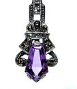 925 Silber Amethyst ART DECO Hänge Ohrringe mit handgefassten Markasiten