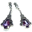 Art-Deco Ohrschmuck aus 925 Silber mit Amethyst & Markasit – handgefertigte Exklusivität