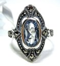 Noblesse Silber Jugendstil Ring mit ovalem Aquamarin +...