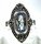 Noblesse Silber Jugendstil Ring mit ovalem Aquamarin + Markasiten handgefaßt