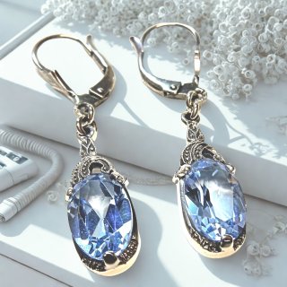 Exklusive Art-Deco Ohrringe aus 925 Silber mit oval geschliffenem Aquamarin – handgefertigter Ohrschmuck