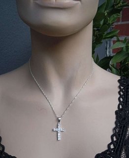 925 Silber Collier Kette mit Kristall gefasstem Kruzifix Kreuz