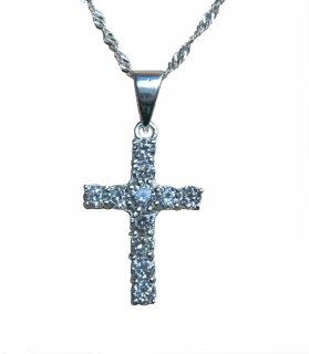 925 Silber Collier Kette mit Kristall gefasstem Kruzifix Kreuz