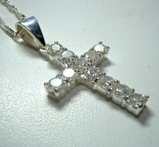 925 Silber Collier Kette mit Kristall gefasstem Kruzifix Kreuz