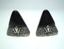 Art Deco Dreieck Silber Ohrstecker Ohrringe mit Onyx und Markasiten