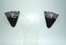 Art Deco Dreieck Silber Ohrstecker Ohrringe mit Onyx und Markasiten