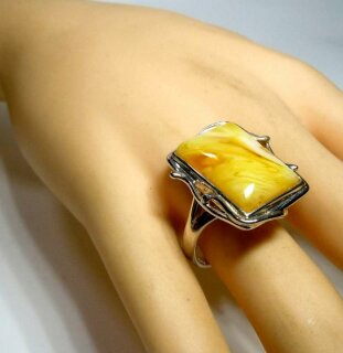 925 Silber Designer Ring mit Butterscotch Bernstein Vintage RG 60